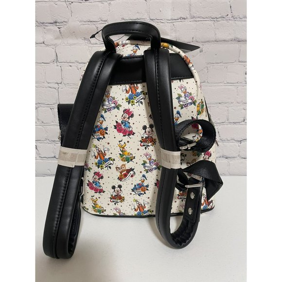 Loungefly Disney Mickey And Friends Tattoo Mini Backpack White Black Bag NEW - Picture 6 of 11